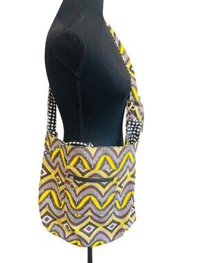 Gia Dani Boho Sling Bag Yellow Black Polka Dot Tribal Southwest Boho Crossbody